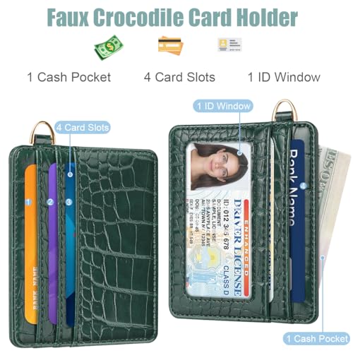 Image of Slim Credit Card Holder Crocodile Wallet Women Thin Wallets | Alligator Print RFID Blocking Minimalist Lightweight Pocket Small Cute Cards Holders, Retro Green Croc