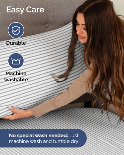 Image of Extra Deep Flex Top Split Head King Sheet Set - 6 Piece Breathable and Cooling Sheets - Hotel Luxury Bedding for Women, Men, Kids & Teens - Easy Secure Fit - Extra Deep Pockets - Grey Stripes 2
