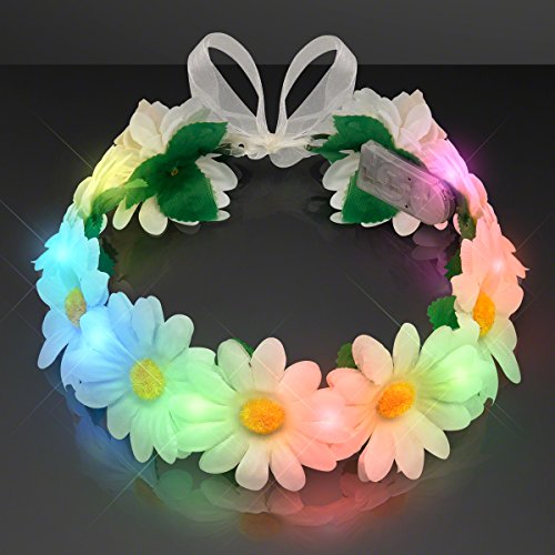 FlashingBlinkyLights Light Up White Daisy Chain with Multicolor LED Lights- Use as a Flower Crown Headband, Floral Sash or Belt One Size2