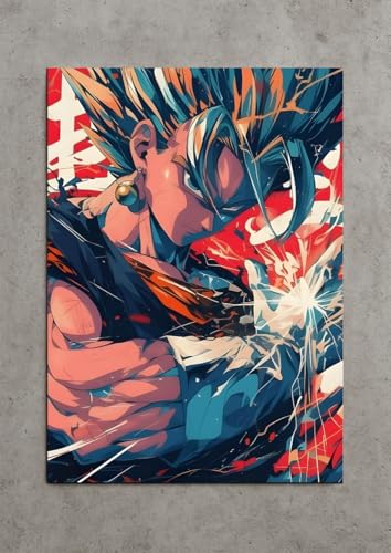 Image of NIJUKA Anime Printed A4 Size Metal sheet Poster For Home And Room Decoration | For Anime Art Fans Boys And Girls (Vegeto Poster)