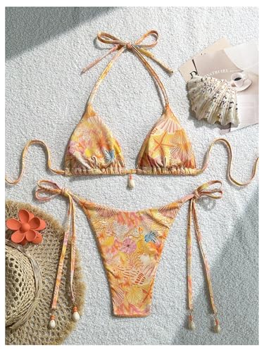 Women's Shell String Bikini 2 Piece High Cut Thong Halter Triangle Swimsuits Boho Swimwear2