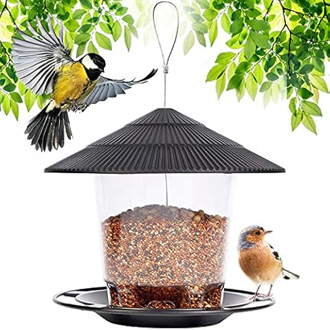 Zeqeey Hanging Bird Mix Seed Feeder Wildlife Bird Food Feeder for Outdoor Garden Seed Blends Sunflower Heart Peanuts Nut Feeding Dunnocks Sparrows Robins Small Birds, Gray Cover