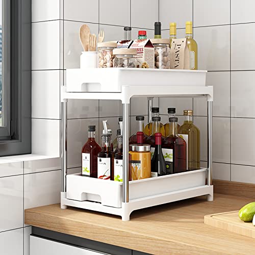 KOLENSA 2-in-1-Aufbewahrungsregal für Unterspüle, mit Rollen, 2 mehrschichtig, ausziehbar, für Badezimmer, Küche und Schlafzimmer Cover