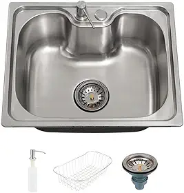Pingoo.Casa, Cuba Para Cozinha Com Acessórios, 40x50x13 cm, Gourmet, Com Borracha Anti-ruído, Aço Inox Escovado, Inclui Cesto Escorredor, Dosador De Detergente 300ml, Válvula De Escoamento