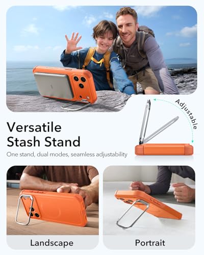 Image of ESR for iPhone 17 Pro Max Phone Case with Stand, 23ft Military-Grade Drop Protection with Camera Control, Shock-Absorbing Rugged Cover, Compatible with MagSafe Accessories, Cyber Series, Orange