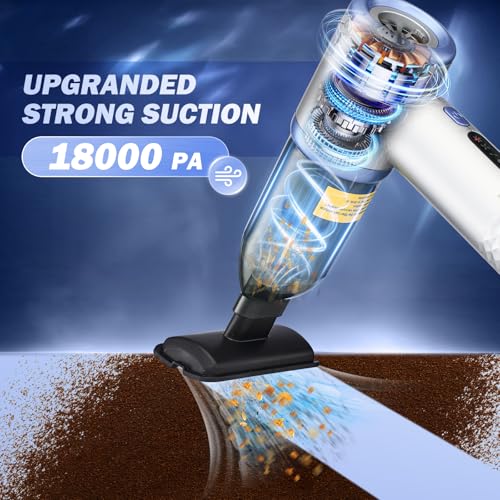 Image of SakerPlus Mini Vacuum Cleaner, 3 in 1 Cordless Handheld Vacuum Cleaners, 18000Pa High Power Car Vacuum Cleaner with Brushless Motor,Adjustable Car Vaccum Portable Cordless for Cars,Desktop-Blue
