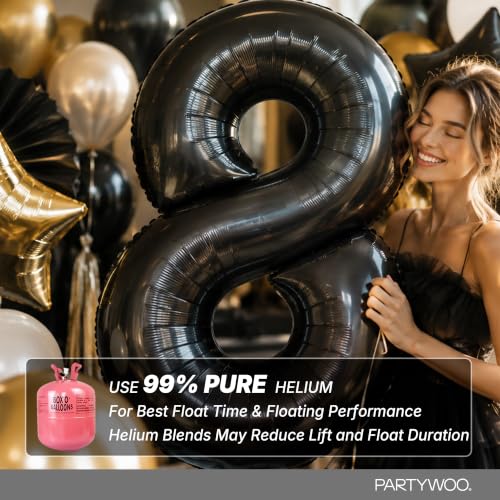 Image of PartyWoo Black Number 8 Balloon 40 Inch 25pcs Black Foil Star White Gold