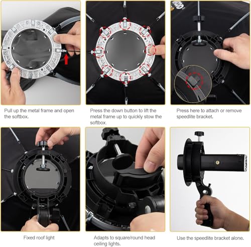LAPGOOD FS60 Softbox 60cm Softboxes, Quick Release Foldable Softbox with Honeycomb Grid, S-Type Flash Bracket, Bowens Mount and Carrying Bag, Soft Box for Studio Photography Video Flash