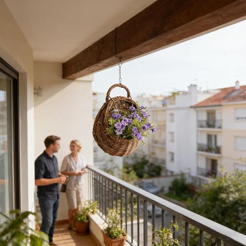 Cesta de pared en ratán natural hecha a mano: maceta colgante de mimbre para plantas 8