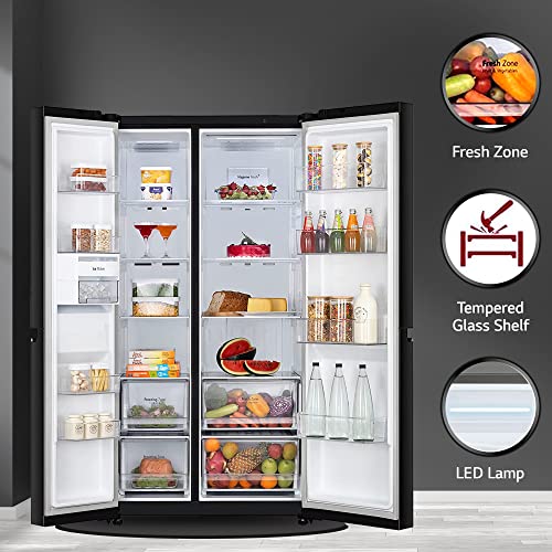 Image of LG 655 L Frost-Free Inverter Wi-Fi Side-By-Side Refrigerator (, Gl-B257Dbmx, Black Glass, Door Cooling+ With Hygiene Fresh, No Rating)