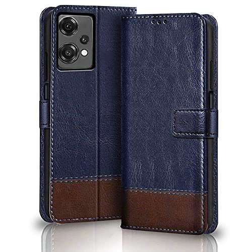 Image of TheGiftKart Flip Back Cover Case for OnePlus Nord CE 2 LITE 5G | Dual-Color Leather Finish | Inbuilt Stand & Pockets | Wallet Style Flip Back Case Cover for OnePlus Nord CE 2 Lite 5G (Blue & Brown)