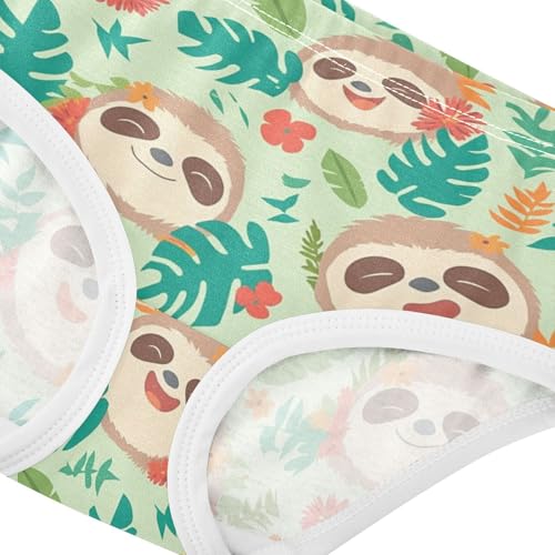 Wusikd Cute Sloth Tropical Leaves Flowers Girls' Underwear Cotton Girls Briefs Soft Toddler Underwear 2T4