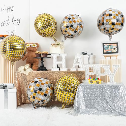 Image of 6pcs 22 Inch Multicolor Disco Ball Balloons, Gold Big Disco Balloons, Black Silver Gold 4d Large Foil Aluminum Balloon For Birthday Baby Shower 70s 80s 90s Theme Party Wedding Engagement Graduation