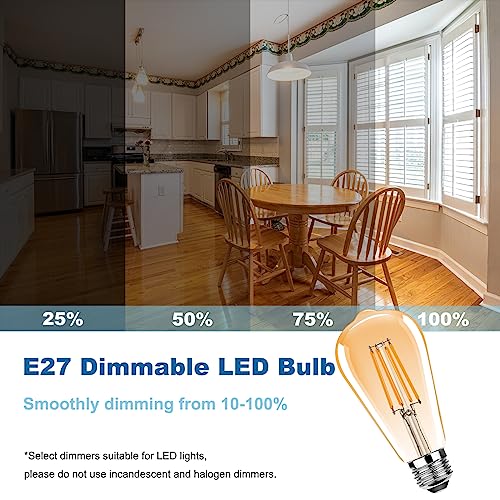 ProCrus E27 4W Edison Light Bulb,E27 Dimmable Vintage LED Light Bulbs,ST64 LED Light Bulbs,350LM,Equivalent 35W,2700K Warm White,Retro Antique Style,Amber,Dimmable,Pack of 3 - Image 3