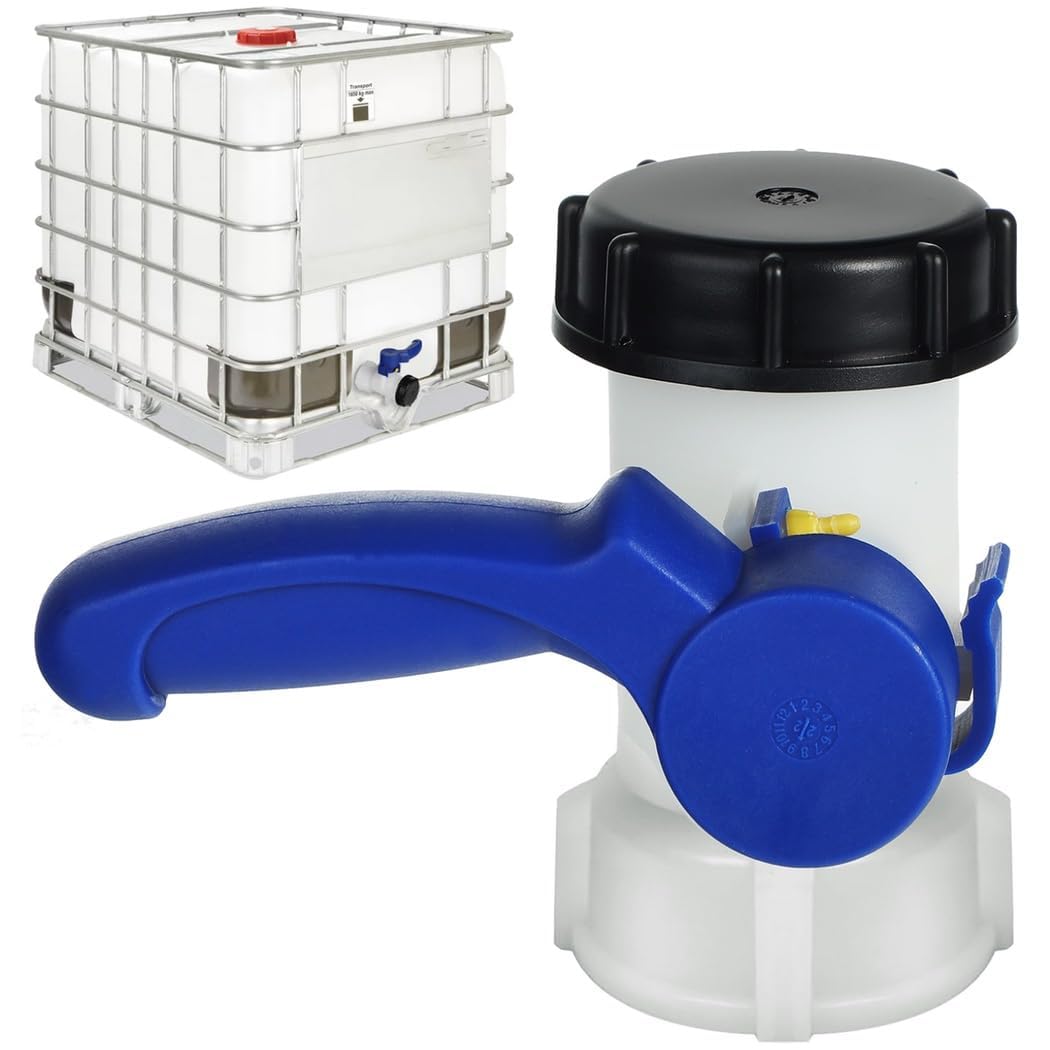 IBC Tote Adapter DN40 Flap Valve, 62mm Coarse Thread Outlet Valve for 1000L IBC Water Tank Containers, Blue HDPE Discharge Control Fitting