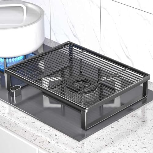 Estante para cubierta de cocina, de acero inoxidable resistente, soporte para placa de inducción y bandeja de almacenamiento para estufa de gas y eléctrica