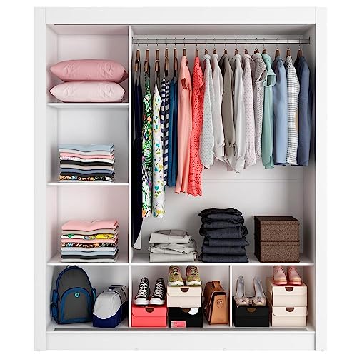 Image of Madesa 3 Sliding Doors Wardrobe Ample Storage Wooden Almirah 170 Cm with Shelves and Hanging Units for Bedroom - White /Brown