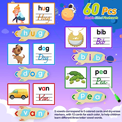 Wooden CVC Word Spelling Games -144Pcs Rocket Shape Short Vowel Letters ...