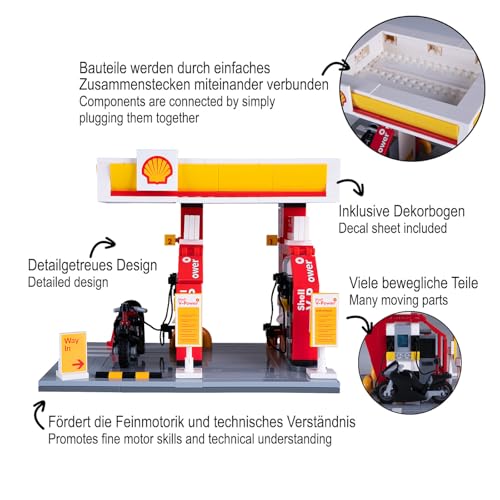 JAMARA 402858 CADA Shell Tankstelle Bricks, f&uuml;r Kinder Technik Spielzeug ab 8 Jahre, Geschenkidee f&uuml;r Kids, Klemmbausteine Set, F&ouml;rdert Feinmotorik und technisches Verst&auml;ndnis