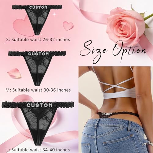 Image of Personalized Rhinestone Letter Thong for Women, Custom Name G-String Panties Gifts for Her