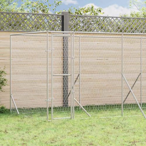 vidaXL Outdoor Hundezwinger, Hundehütte mit abschließbarer Tür, Hundekäfig für den Außenbereich, Hühnerstall Hundezaun Hundeauslauf, Silbern Verzinkter Stahl