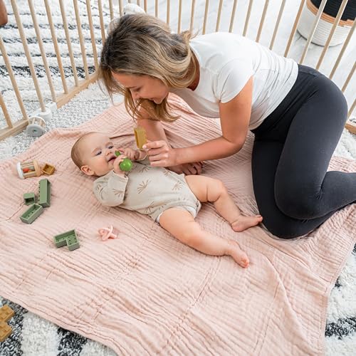 Image of Comfy Cubs Muslin Baby Blanket - Soft, Lightweight, 6-Layer Cotton Swaddle Blankets for Newborns, Infants & Toddlers - 40 inch x 40 inch Large, Breathable & Versatile for Sleeping & Tummy Time - Blush