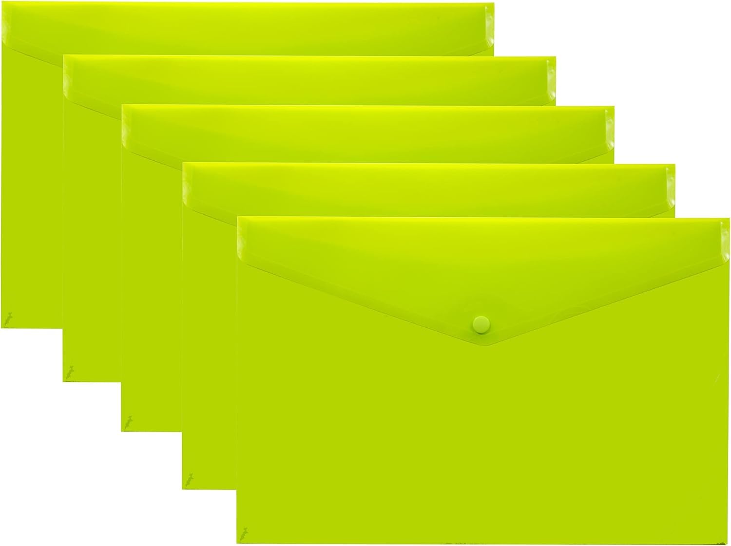 A5 50% Recycled Transparent Press Stud Popper Wallets, Plastic Document Folders for Home, Office & School Use (Green) (Lotus)