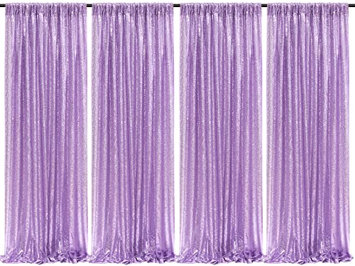 Image of Sparkly Sequin Backdrop Curtain 4 Pcs 2ftx8ft Wedding Party Backdrop Lavender Sequence Sequin Photo Booth Backdrop