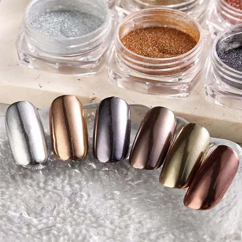 Image of NBNTGH 6 Boxes Chrome Nail Glitter Powder Metallic Mirror Effect Nail Art Powder Holographic Aurora Chameleon Pigment Chrome Powder Sliver Black Red for Gel Polish Nail Art for Women Girls Decoration