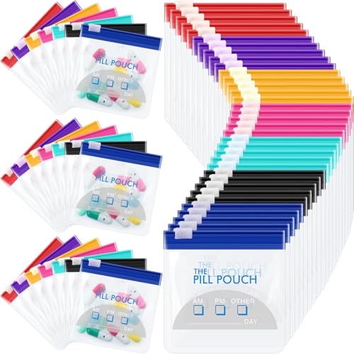 Image of Sherr 35 Pcs Pill Pouch Bags with Zipper Pill Pouch Set Travel Reusable Translucent Medicine Organizer Self Sealing Plastic Bag with Slide Lock for Storage(Vivid Colors,3 x 3 Inch,Day Style)