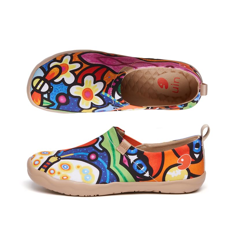 UIN Fleurie Monde Chaussures Imprimees Femme, Art Plates Chaussure Toile Peint Femme Originales Casual Baskets Multicouleur Voyage Canvas Chaussures de...