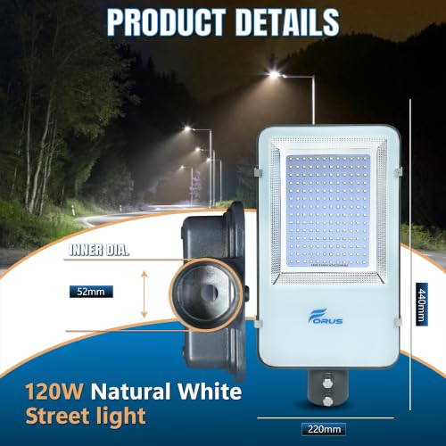 Image of Forus 120W LED Street Light Outdoor with 4 Year Warranty, IP66 Waterproof Decorative Focus Natural White Light for Road, Garden, Events, Security, Terrace, Landscape, Pathway, Building Lighting (1 PC)