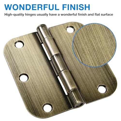 Image of 30 Pack Antique Brass Door Hinges 3.5 Inch Interior 3 1 /2 inch Round 5 /8 inch Radius Heavy Duty Metal Hardware Kit 3 inch 5 /8 inch Radius Flat Hinge for Bifold Doors Decorate Master Bedroom Storage Room