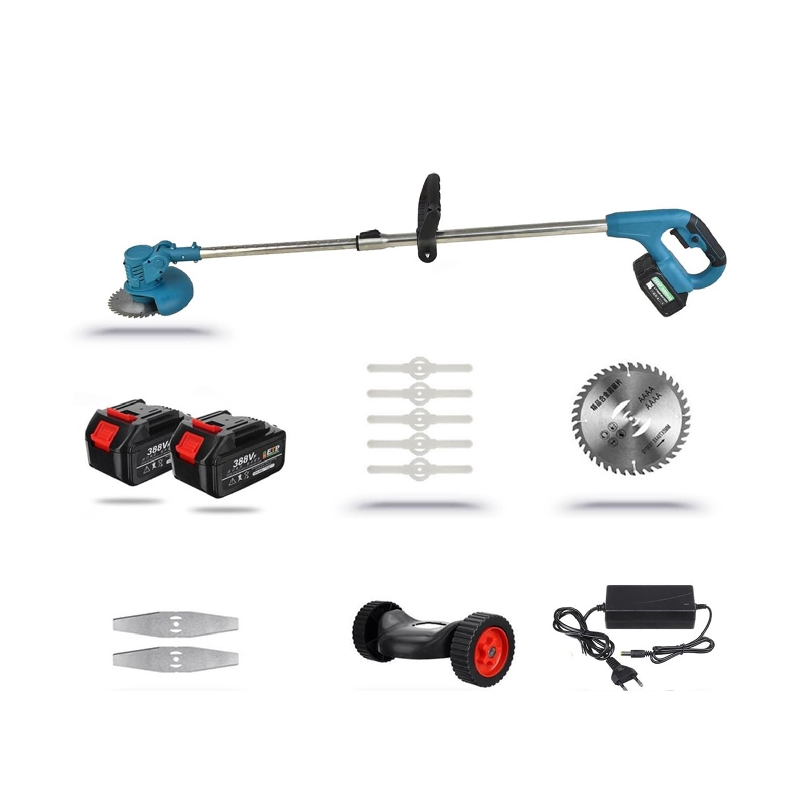 1800W Bezprzewodowa ręczna elektryczna kosiarka do trawy Przycinarka do trawy Regulowane przycinanie ogrodu Cięcie z 2 bateriami litowymi 8 akcesoriów (Color : With 2 Battery Set, Size : Small)