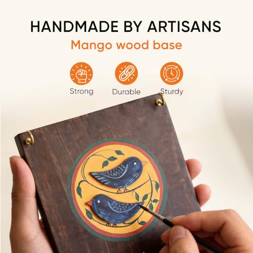 Image of AAKRITI ART CREATIONS Key Holder, Love Birds Key Holder with Key Hangers | Rustic Wooden Wall Organizer with 5 Hooks | New Home Gifts | Multifunctional Entryway Decor Item