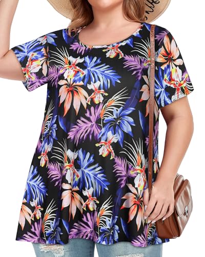 Image of JOELLYUS Plus Size Tops for Women Tunic Floral Casual Short Sleeves T Shirts Flowy Blouses 2026