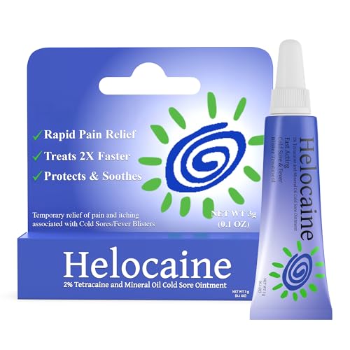 Helocaine Fast Acting Cold Sore Canker Sore Treatment for Lips & Inside Mouth, Oral and Topical Rapid Pain Relief Over-The-Counter, 3g, 0.1 oz Tube, 1 Pack