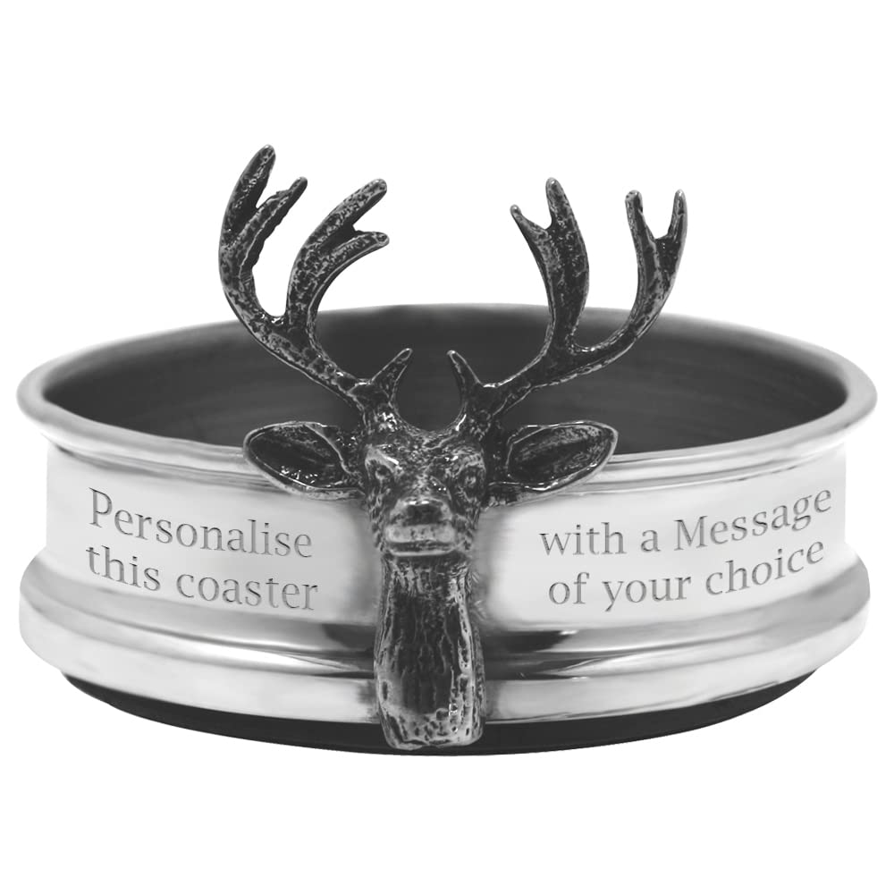 English Pewter Company Wine Bottle Coaster with Pewter Stag Head Personalised with Free Engraving [STAG005]