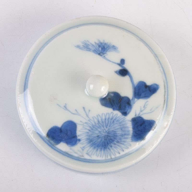 瀬戸焼 古瀬戸染付花草文 茶壷 蓋物 蓋壷 蓋香炉 V