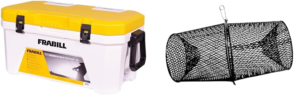 Frabill Magnum Bait Station 30 Quart Cooler with Dual Aeration and Crawfish Trap Bundle
