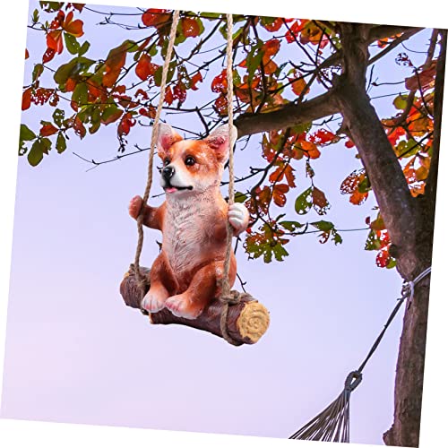 Yardwe Puppy Resin Decoration Outdoor Hanging Decor Dog Statues Outdoor Lawn Statues Animal Swing Statue Dog Ornament Puppy Figurine Resin Swing On Statue Animals Garden Statues Brown Fox #TOP6