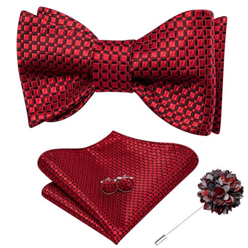 Image of Dubulle Self Tie Bow Ties and Lapel Pin for Men Paisley Solid Mens Bowtie and Handkerchief Cufflinks Set Wedding