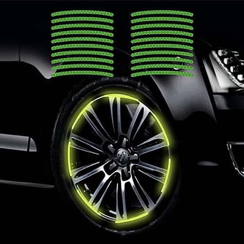 Image of 20PCS Car Wheel Hub Strong Reflective Stickers for Cars Night Safety Warning Reflective Stripe Decal Auto Motorcycle Wheels Rim Cycling Bicycle Truck Car Stickers (Fluorescent Green)