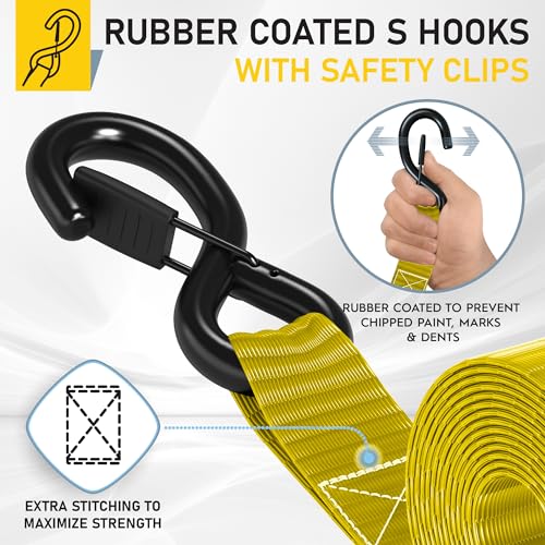 Image of AUGO Heavy Duty Ratchet Straps & Soft Loops - Pack of 4 Extra Strong 1.5 inch by 10' Ratchet Straps w /S-Hook Safety Latches & 4 Soft Loop Tie Downs - 4400Lb Break Strength for Motorcycles, ATVs, Etc.
