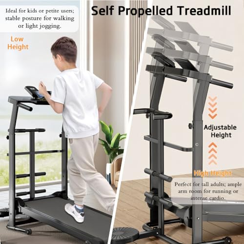 Image of Home Walking Pad Treadmill - Foldable, Self-Propelled Design with 12% Incline & Adjustable Height, 200 LB Capacity, Ideal for Seniors, Kids & Adults, Easy-to-Use Handle Bar.