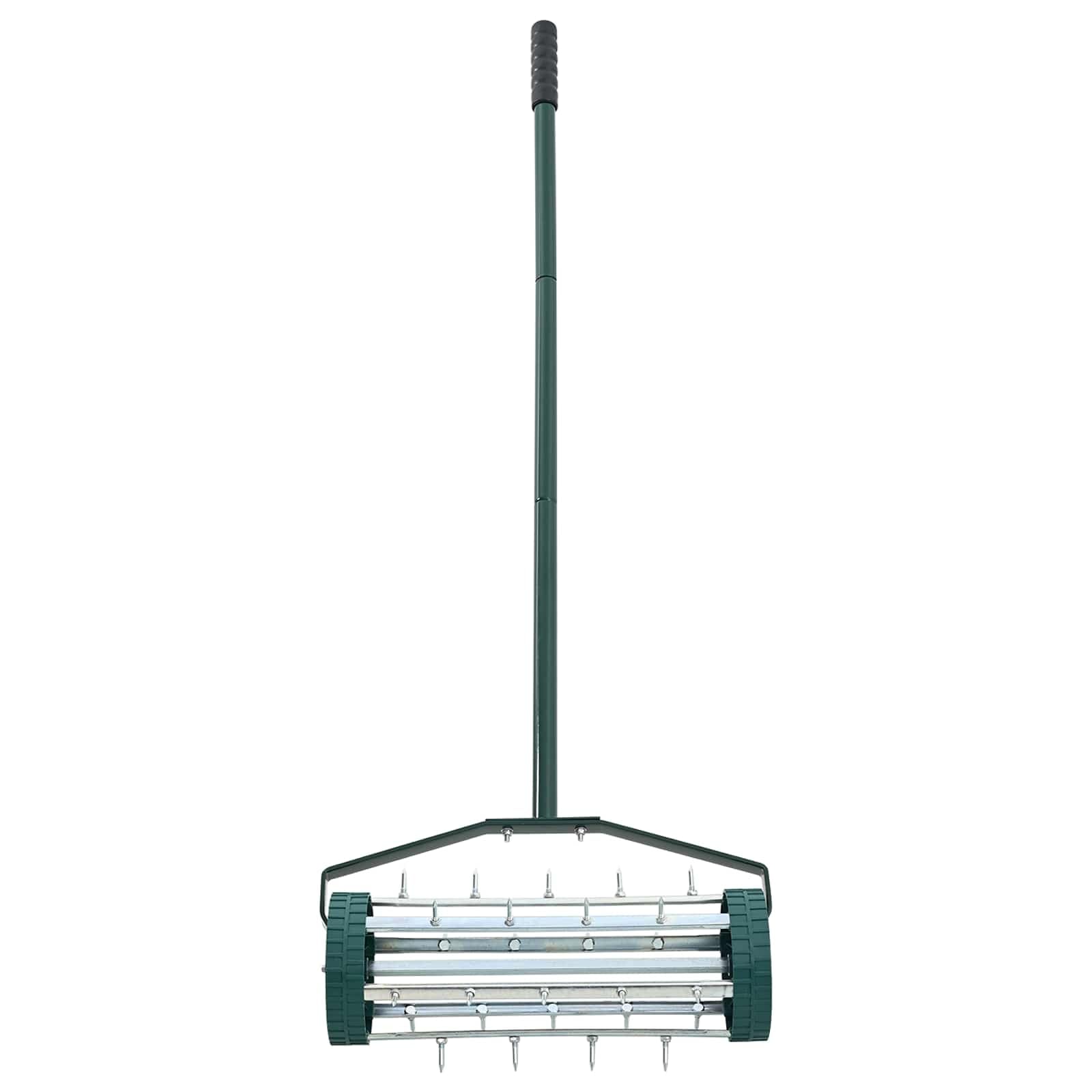 Mangloder - Rodillo de aire para césped con garras de ventilación de acero, 127,5 x 44 cm, manual para arrastrar y cuidar el jardín, mejora la ventilación del suelo y el contacto con las raíces en