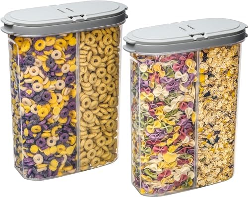 Deli Kitchen 5L Set of 2Pcs, BPA free Cereal Storage Containers 2-in-1 Box, Plastic Food Storage Container with Airtight lids, Durable, Stackable Kitchen Dispenser for Cereals. (5 Litre (2x))