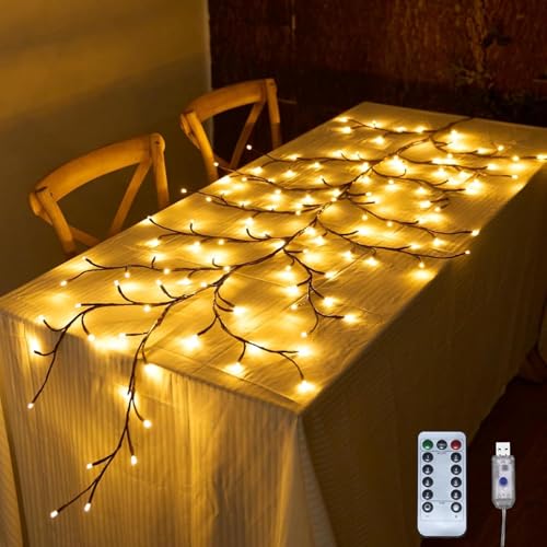 Image of Willow Vine LED Wall Lights for Home Decor, 5.5 Ft USB Powered Artificial Vine String Lights with Remote Control, 8 Lighting Modes, Bendable Branch Design with 10 Clips (72 LED)