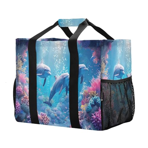 Ocean Dolphins Large Beach Bag Waterproof Beach Tote Bags for Women Travel Gym Pool2