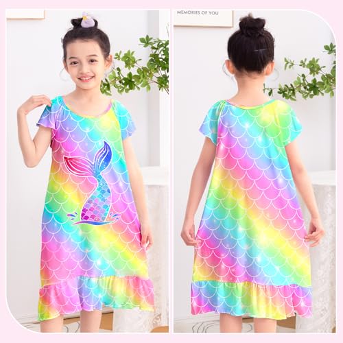 MHJY Girls Nightgowns Pajamas Unicorn Dress Rainbow Princess Girls' Nightgowns Sleep Shirts for Kids4